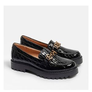 Circus N.Y. by Sam Edelman Black Croc Deana Loafers w/ Gold Hardware, Sz. 6